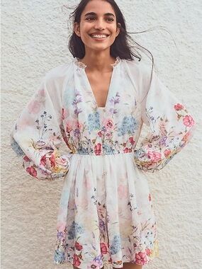 Anthropologie White Floral Long-Sleeve Dress NWT!